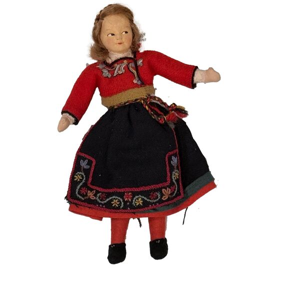 Vintage Ronnaug Petterssen Norwegian Hardanger Girl Doll 1960s Cloth & Felt - Picture 1 of 7